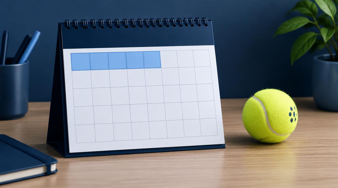 Calendário com os cinco primeiros dias destacados